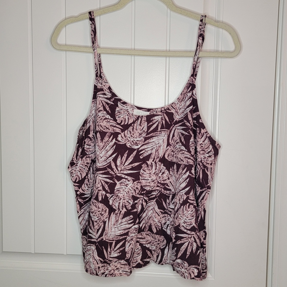 Abound Tropical Leaves Print Pink Fitted Crop Camisole Tank Top, Women's XL